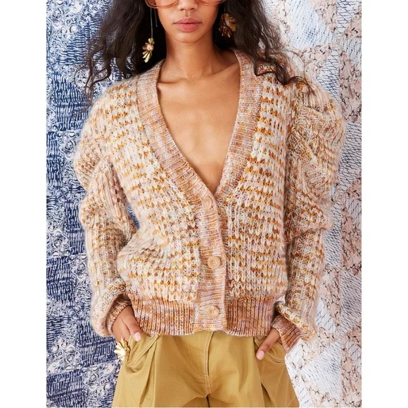 Ulla Johnson Puff-Sleeve Knit Wool-Blend Fiora Cardigan - Picture 1 of 5